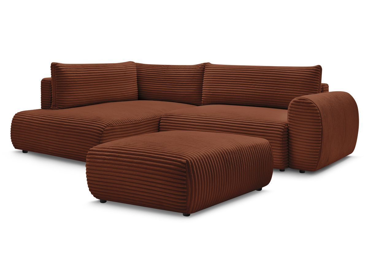 Canapé d'angle L convertible coffre LUCIEN gros côtelé doux avec pouf