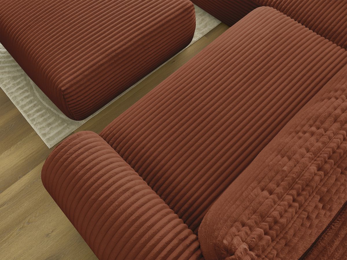 Canapé d'angle L convertible coffre LUCIEN gros côtelé doux avec pouf