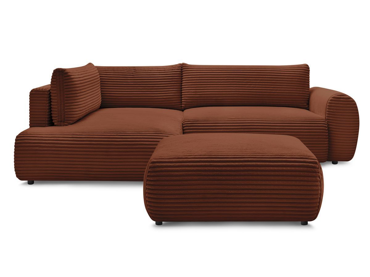 Canapé d'angle L convertible coffre LUCIEN gros côtelé doux avec pouf