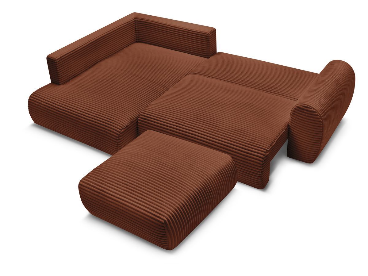 Canapé d'angle L convertible coffre LUCIEN gros côtelé doux avec pouf
