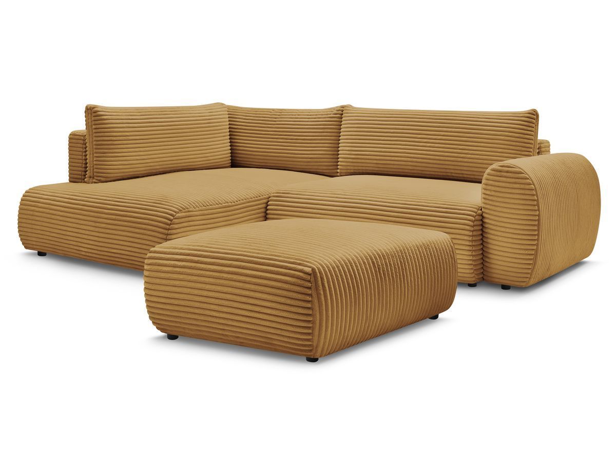 Canapé d'angle L convertible coffre LUCIEN gros côtelé doux avec pouf