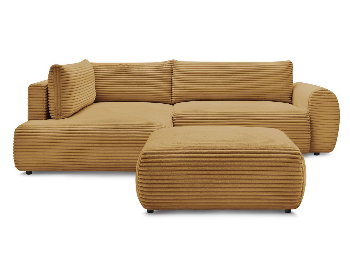 Canapé d'angle L convertible coffre LUCIEN gros côtelé doux avec pouf