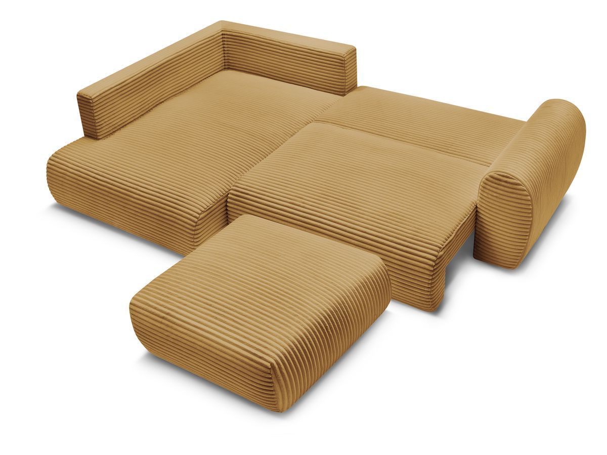 Canapé d'angle L convertible coffre LUCIEN gros côtelé doux avec pouf