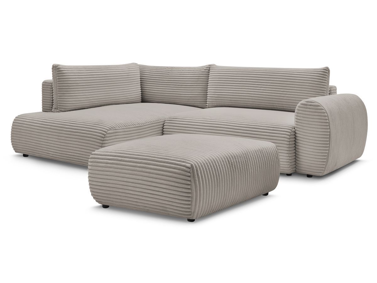 Canapé d'angle L convertible coffre LUCIEN gros côtelé doux avec pouf