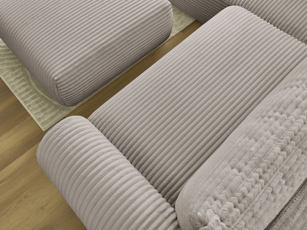 Canapé d'angle L convertible coffre LUCIEN gros côtelé doux avec pouf