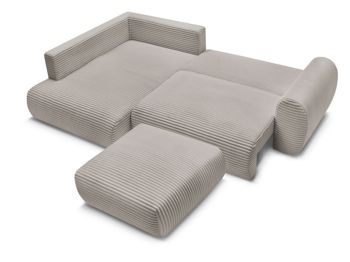 Canapé d'angle L convertible coffre LUCIEN gros côtelé doux avec pouf