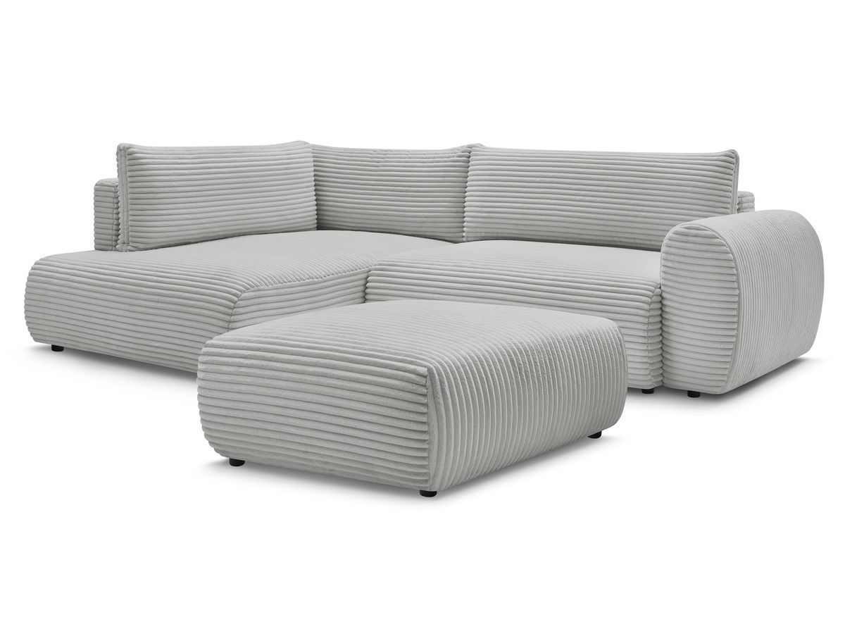 Canapé d'angle L convertible coffre LUCIEN gros côtelé doux avec pouf