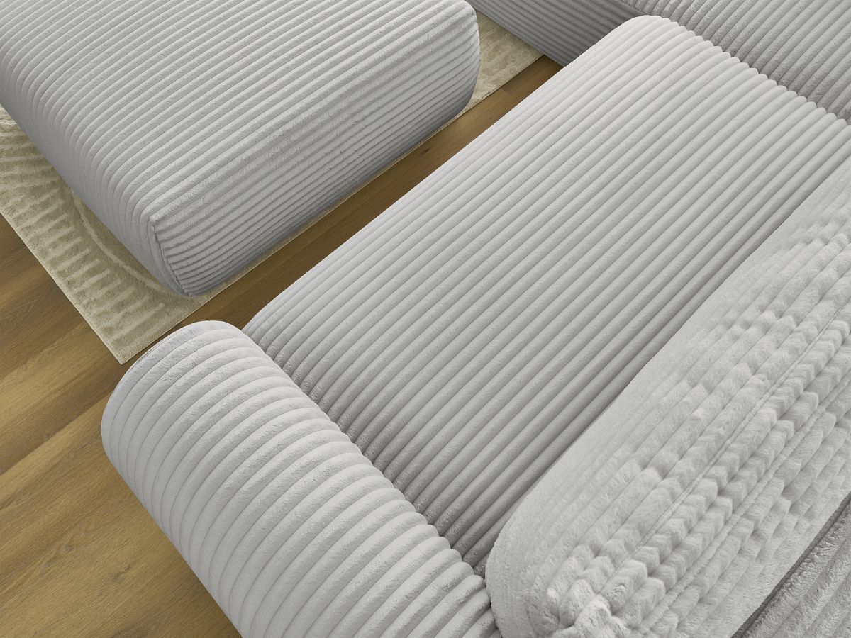 Canapé d'angle L convertible coffre LUCIEN gros côtelé doux avec pouf