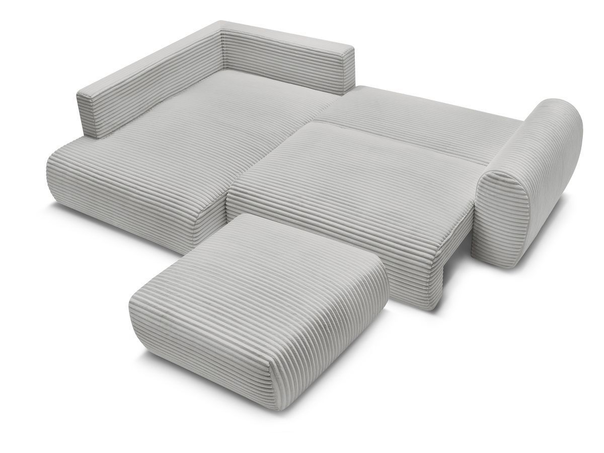 Canapé d'angle L convertible coffre LUCIEN gros côtelé doux avec pouf