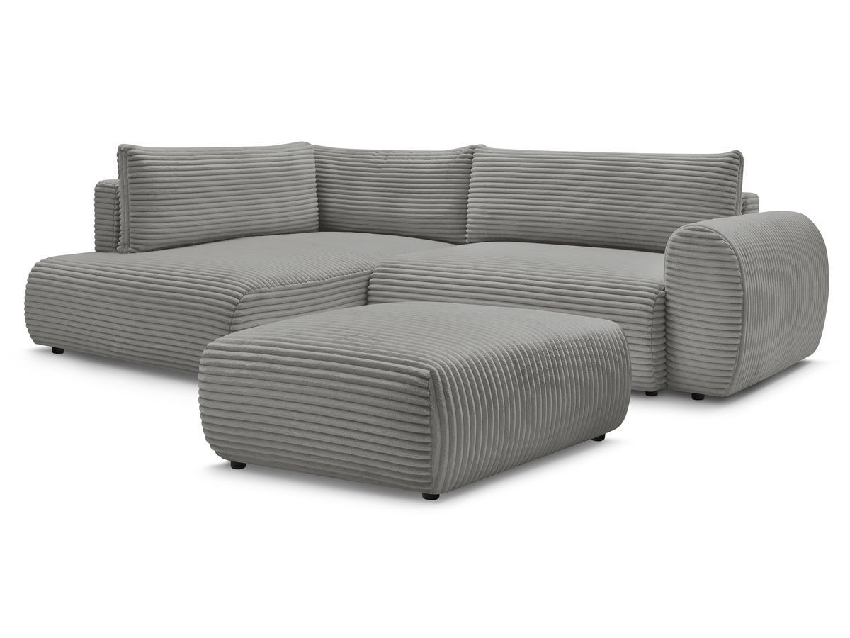 Canapé d'angle L convertible coffre LUCIEN gros côtelé doux avec pouf