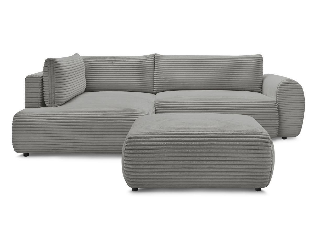 Canapé d'angle L convertible coffre LUCIEN gros côtelé doux avec pouf