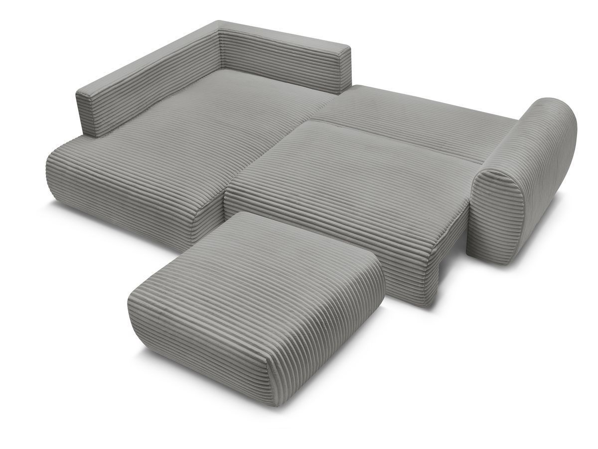 Canapé d'angle L convertible coffre LUCIEN gros côtelé doux avec pouf