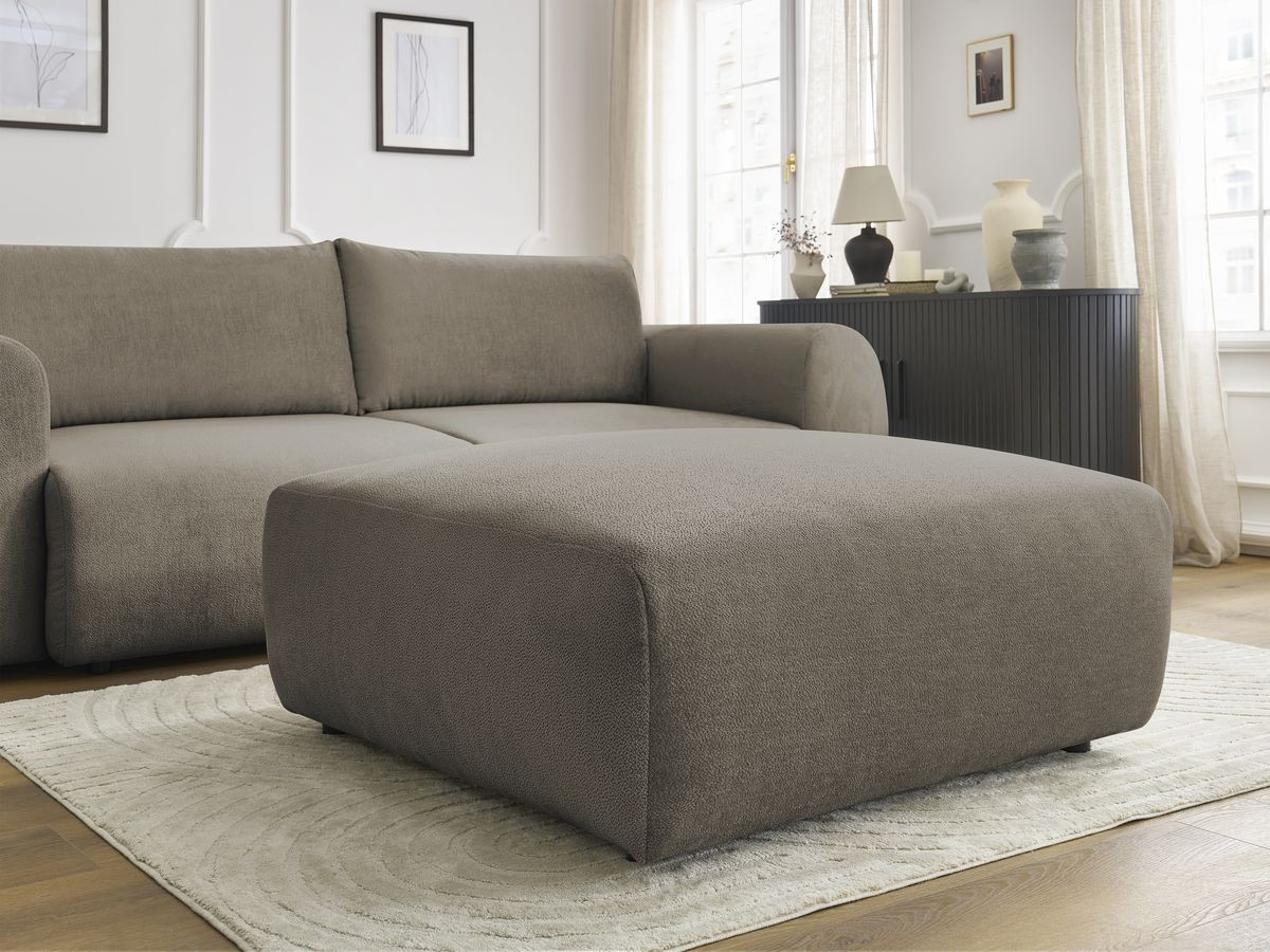 Canapé droit convertible coffre LUCIEN tissu lisse avec pouf