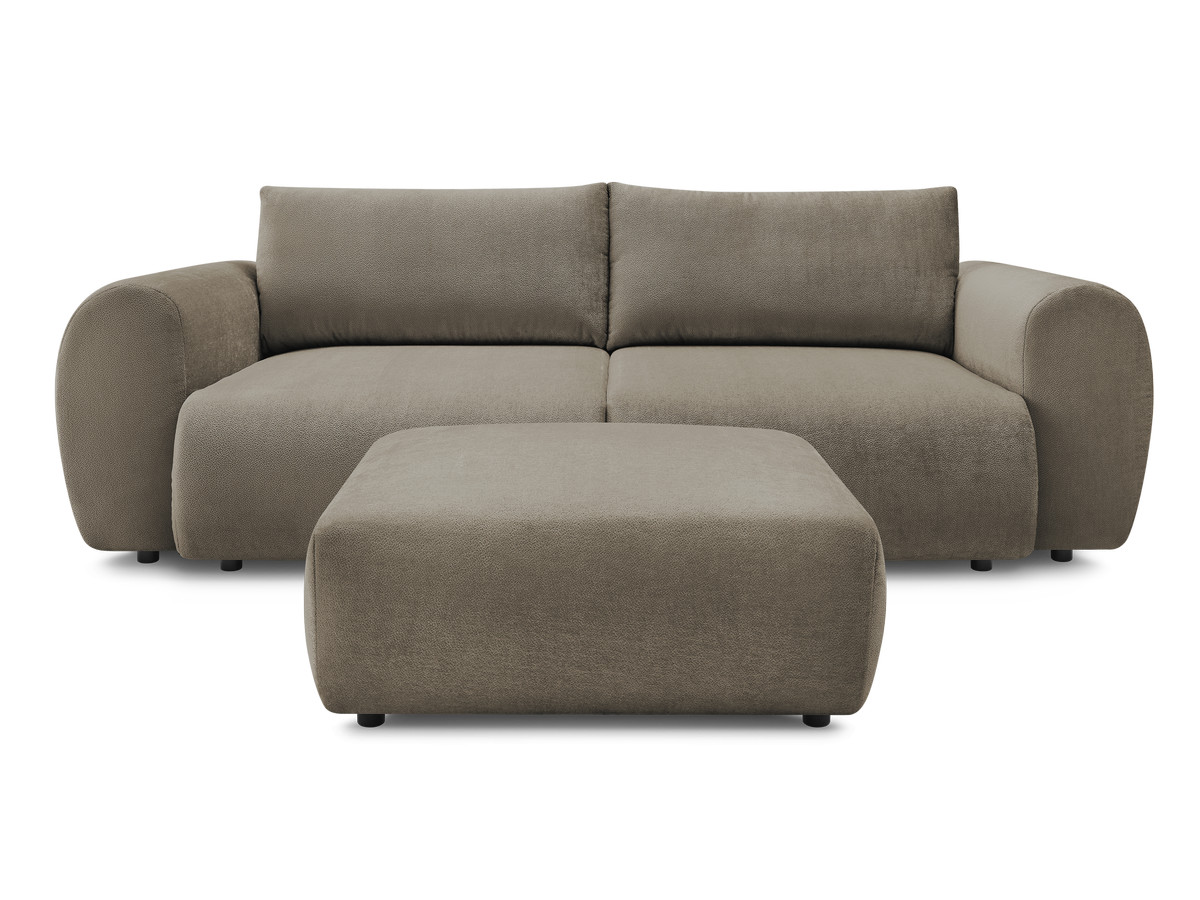 Canapé droit convertible coffre LUCIEN tissu lisse avec pouf