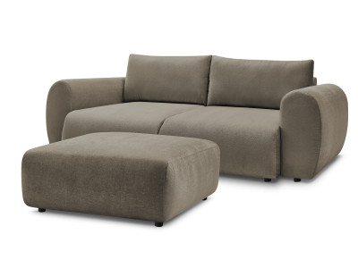 Canapé droit convertible coffre LUCIEN tissu lisse avec pouf