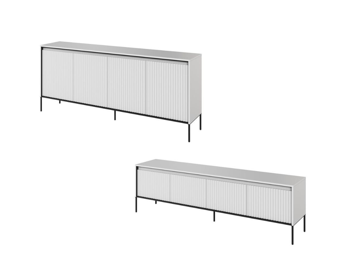 lenara set met 193 cm dressoir + 193 cm tv-meubel met noppen en led-verlichting gekleurd wit