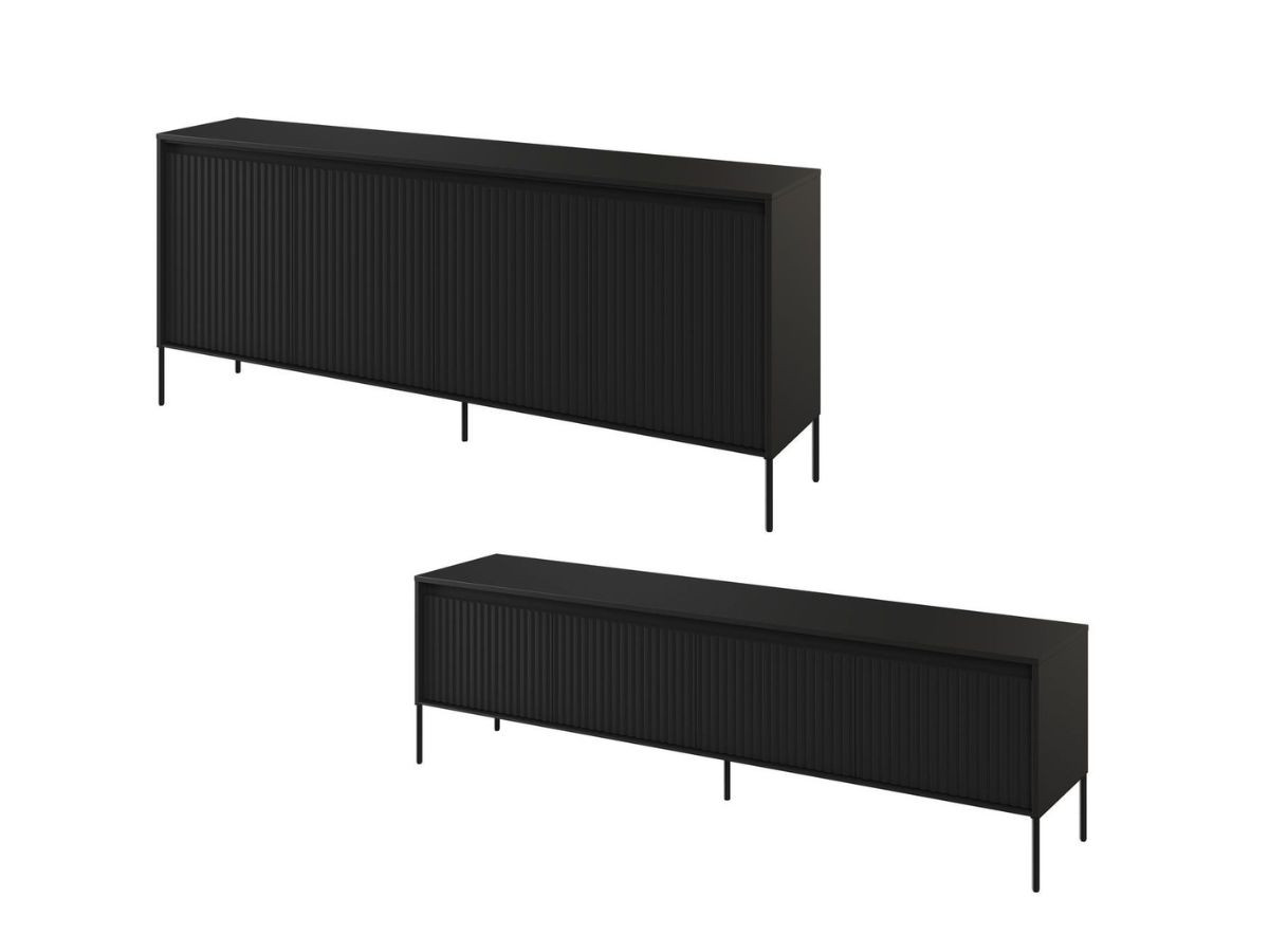 lenara set met 193 cm dressoir + 193 cm tv-meubel met noppen en led-verlichting gekleurd zwart