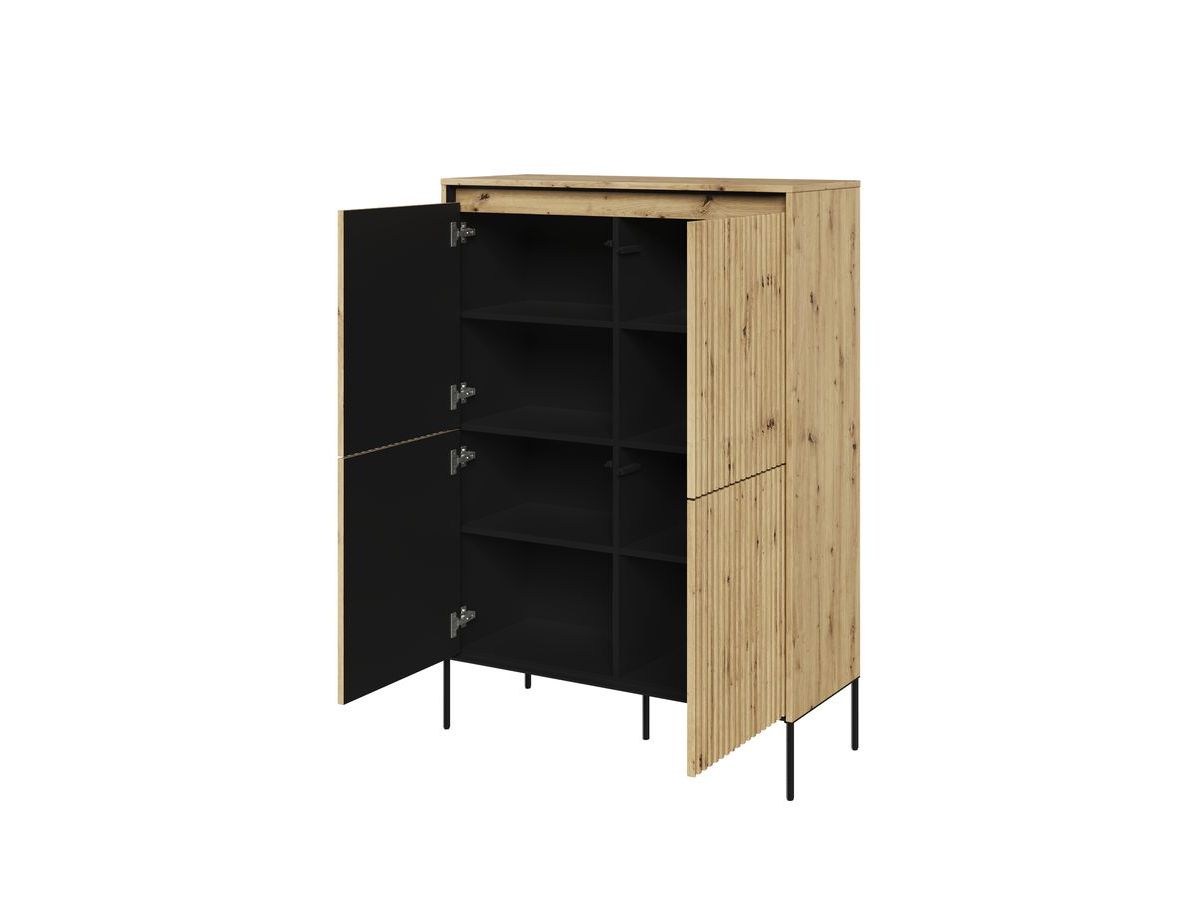 Ensemble LENARA avec buffet haut 100 cm + meuble TV 193 cm avec tasseaux et LED marron clair — vue 5