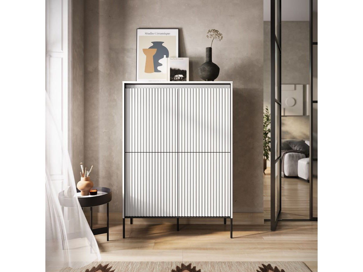 Ensemble LENARA avec buffet haut 100 cm + meuble TV 193 cm avec tasseaux et LED
