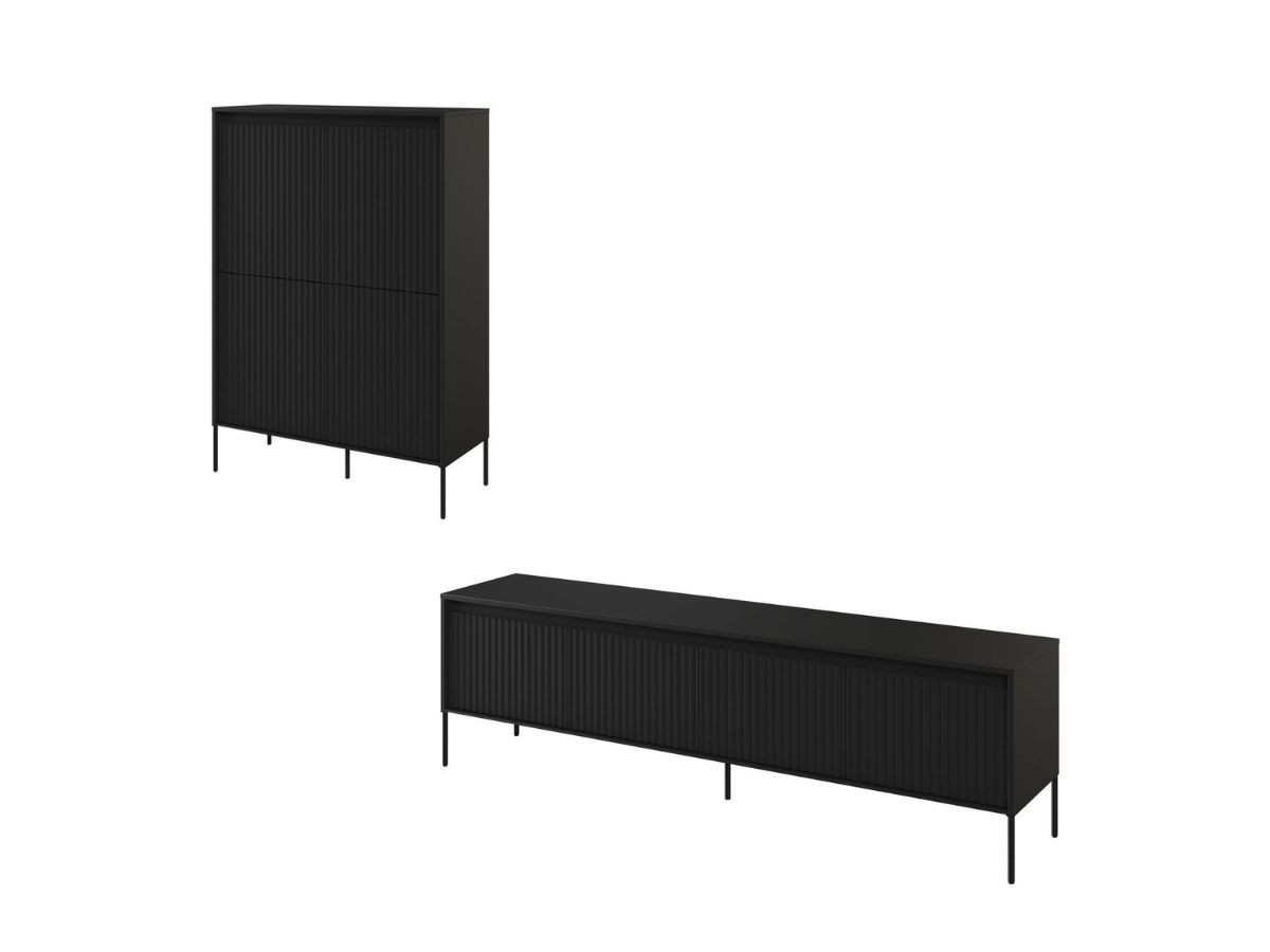 Ensemble LENARA avec buffet haut 100 cm + meuble TV 193 cm avec tasseaux et LED