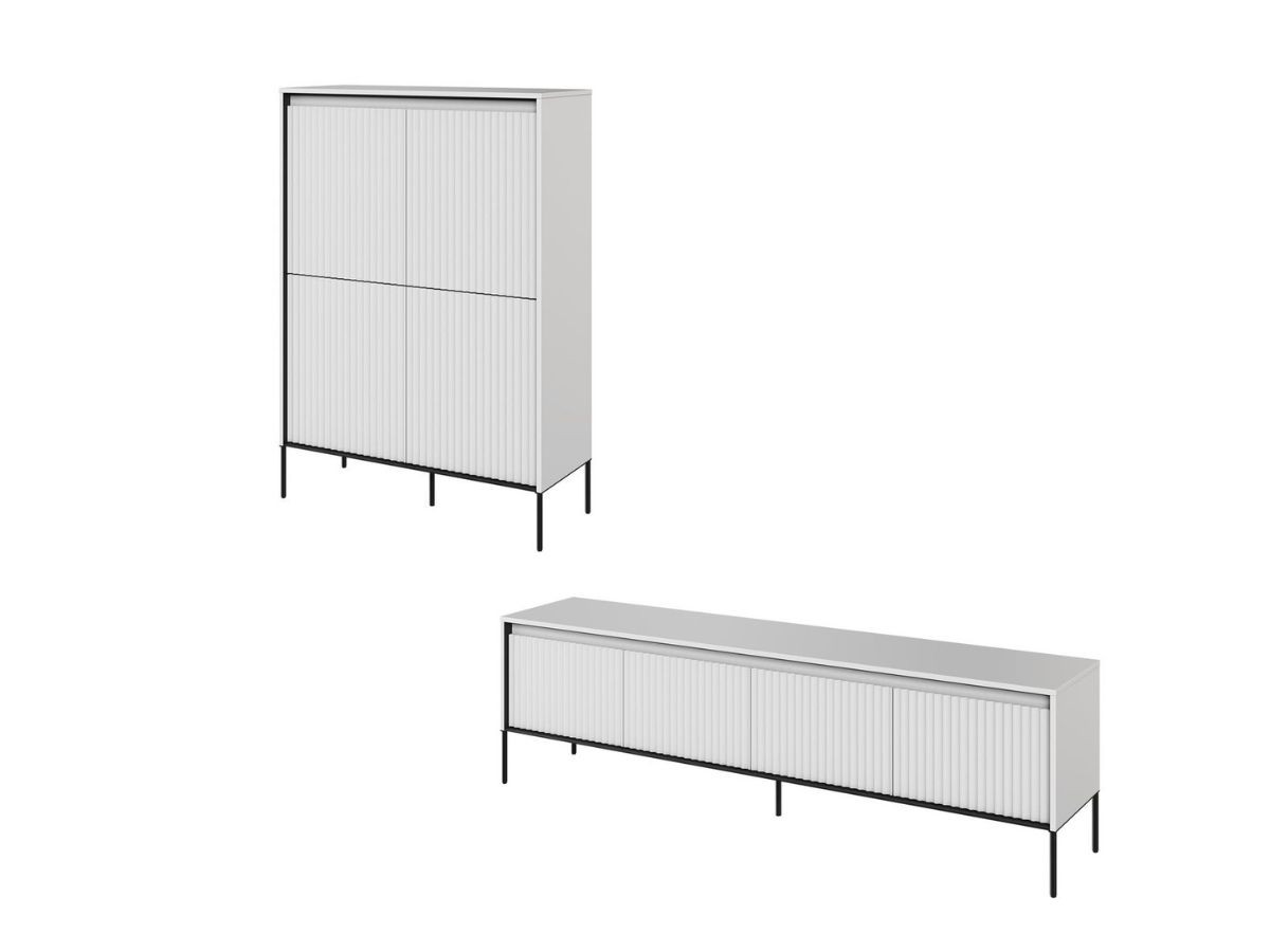 Ensemble LENARA avec buffet haut 100 cm + meuble TV 193 cm avec tasseaux et LED