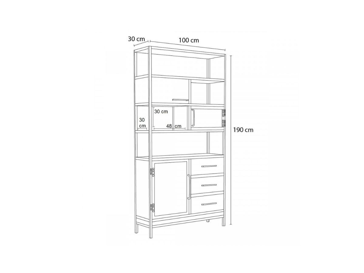 Boekenkast BEAUBOURG, 190 cm hoog, massief mangohout