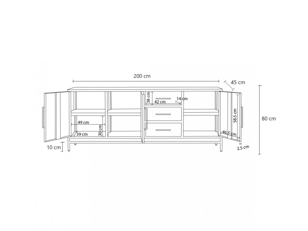 BEAUBOURG 3-deurs dressoir 200 cm massief mangohout