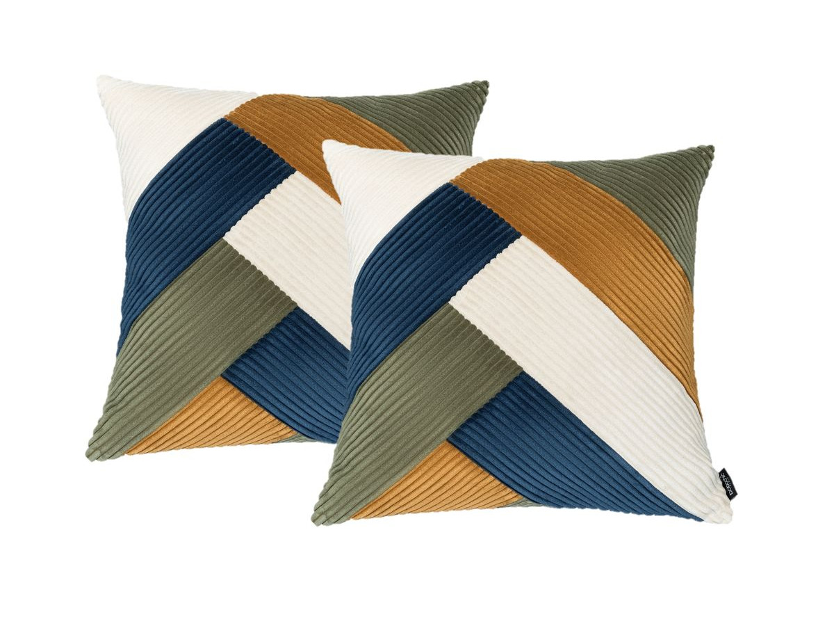 Lot de 2 coussins patchwork réversibles LARA bleu