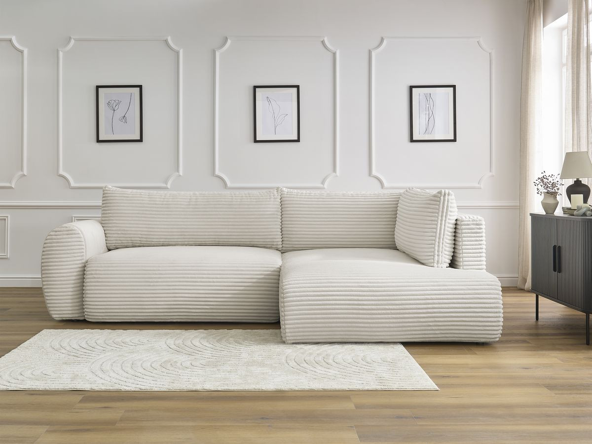 Canapé d'angle L convertible coffre LUCIEN gros côtelé doux beige — vue 5