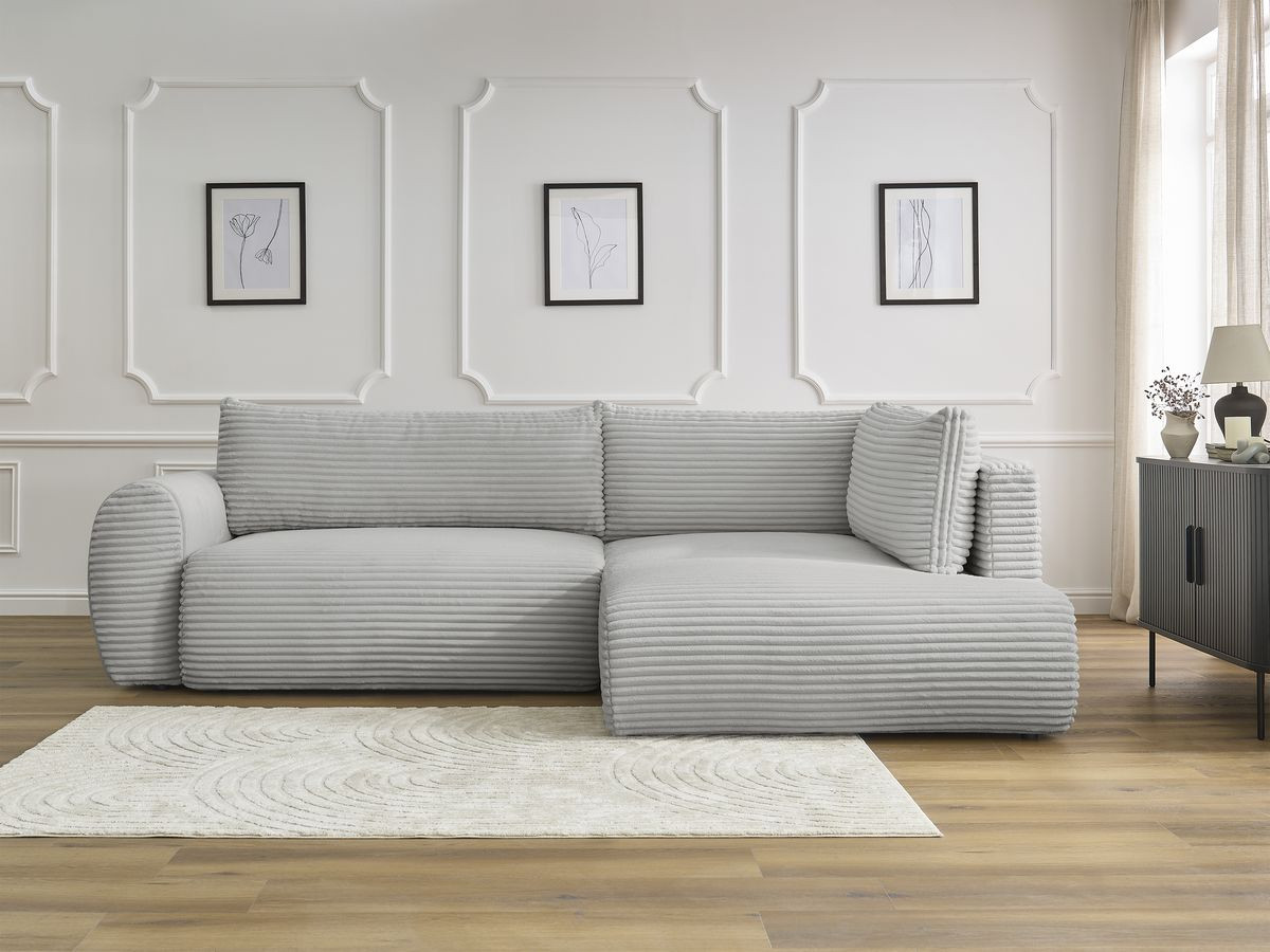 Canapé d'angle L convertible coffre LUCIEN gros côtelé doux gris clair — vue 5