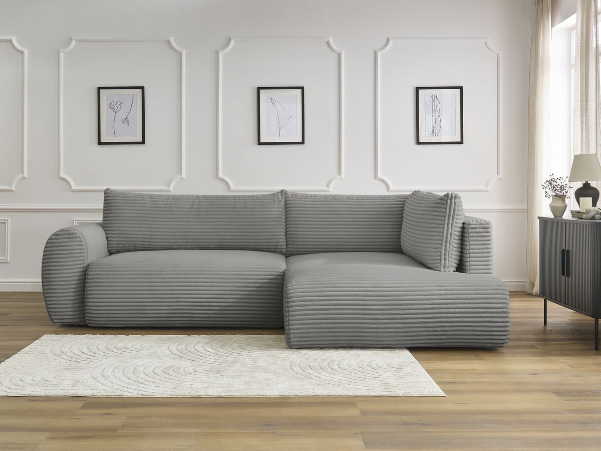 Canapé d'angle L convertible coffre LUCIEN gros côtelé doux gris foncé — vue 5