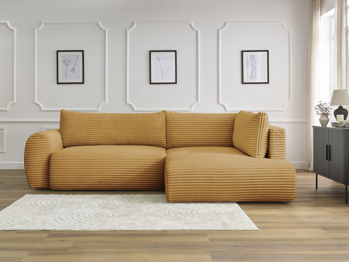 Canapé d'angle L convertible coffre LUCIEN gros côtelé doux jaune — vue 5