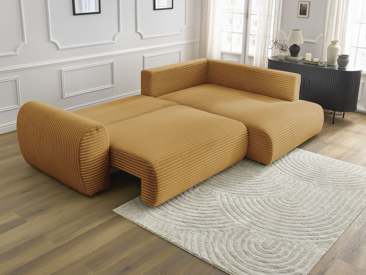 Canapé d'angle fixe EVEREST tissu chiné - Orange - Angle droit - 10 coussins