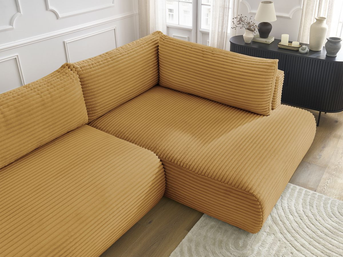 Canapé d'angle fixe EVEREST tissu chiné - Orange - Angle droit - 10 coussins