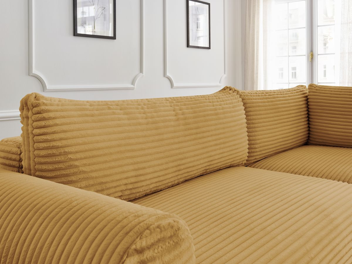 Canapé d'angle fixe EVEREST tissu chiné - Orange - Angle droit - 10 coussins