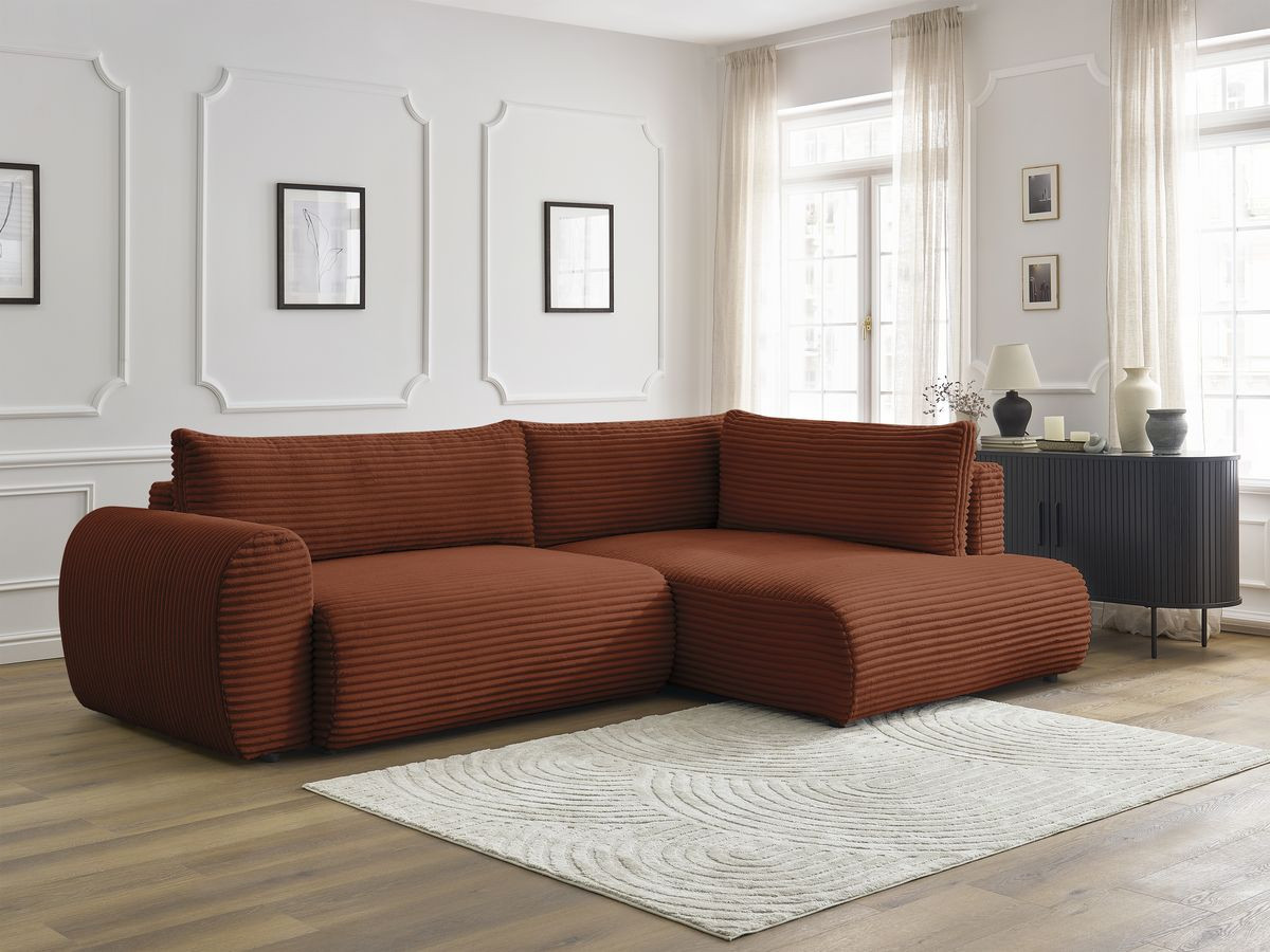 Canapé d'angle fixe EVEREST tissu chiné - Orange - Angle droit - 10 coussins