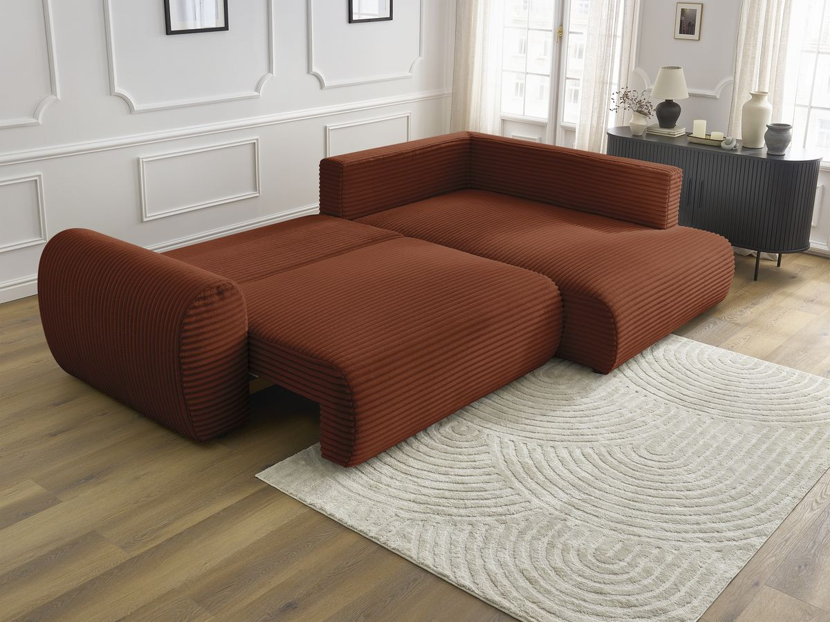 Canapé d'angle fixe EVEREST tissu chiné - Orange - Angle droit - 10 coussins