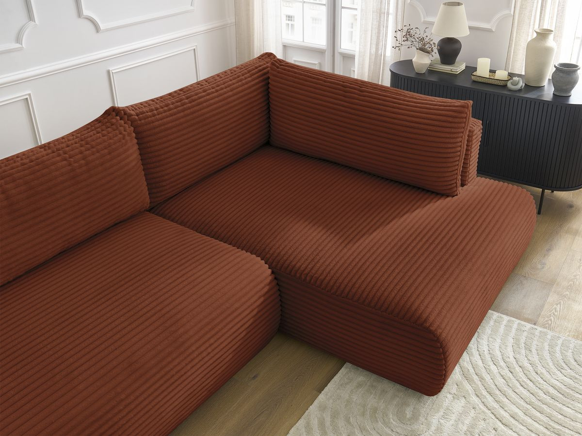 Canapé d'angle fixe EVEREST tissu chiné - Orange - Angle droit - 10 coussins