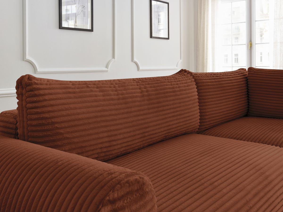 Canapé d'angle fixe EVEREST tissu chiné - Orange - Angle droit - 10 coussins