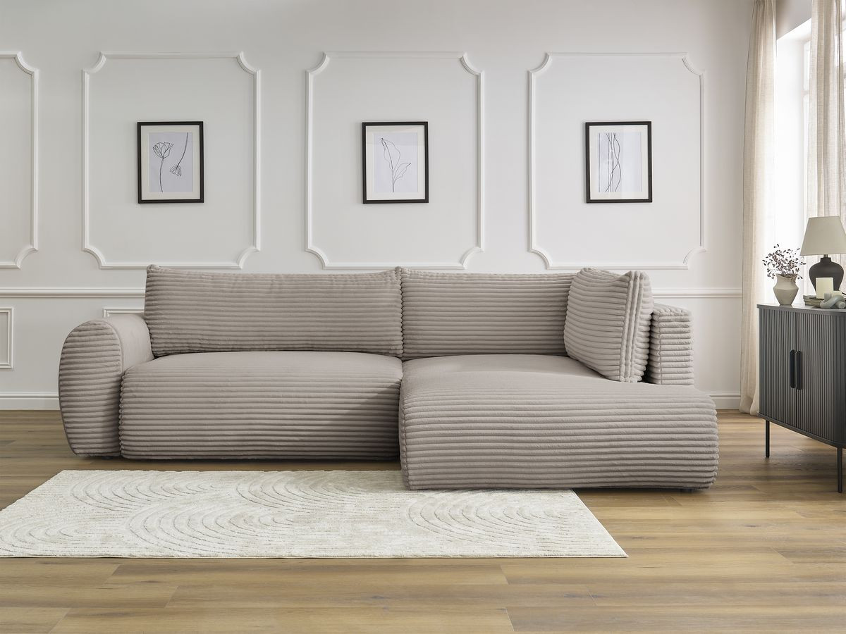 Canapé d'angle L convertible coffre LUCIEN gros côtelé doux taupe — vue 5