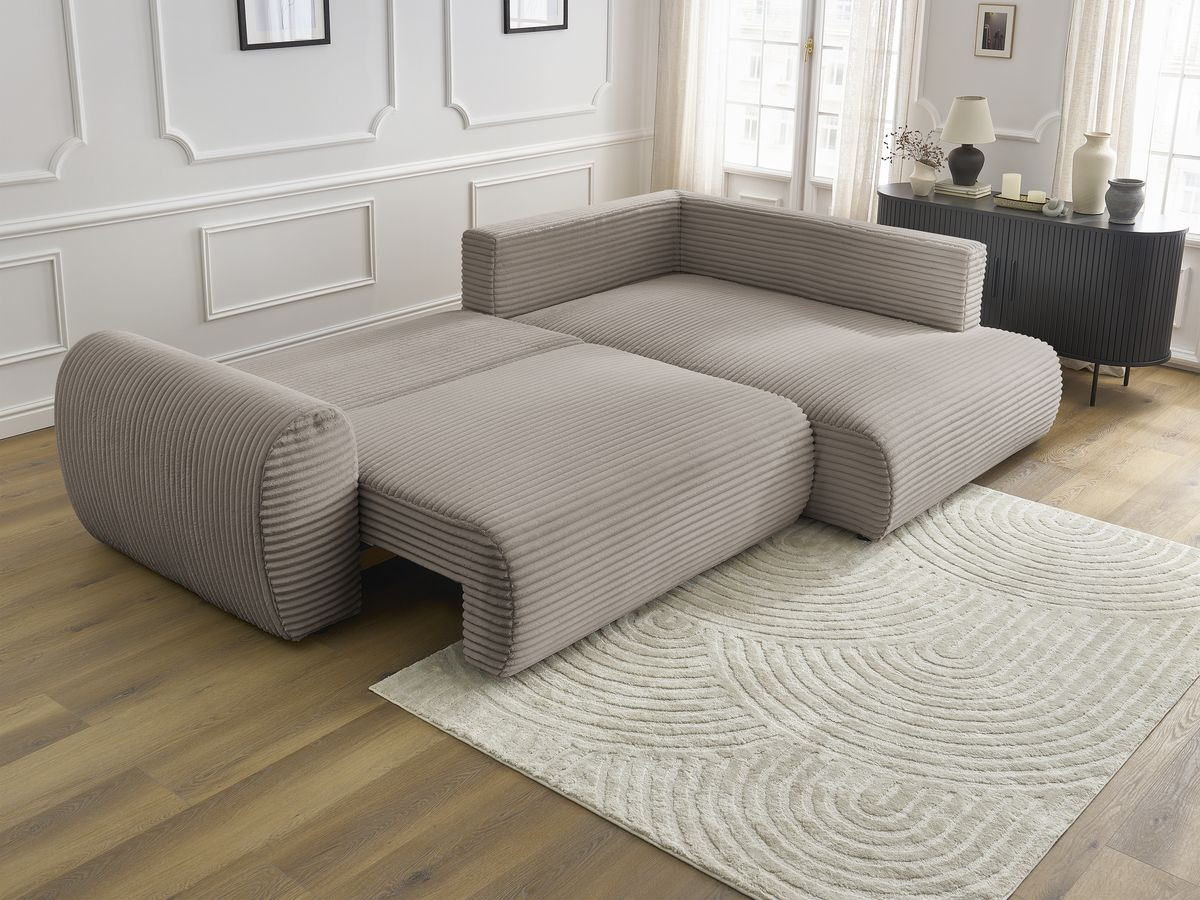 Canapé d'angle fixe EVEREST tissu chiné - Orange - Angle droit - 10 coussins