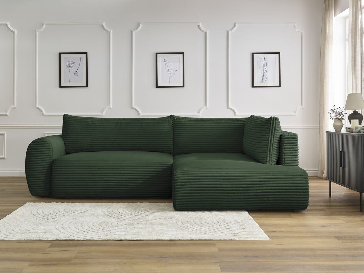 Canapé d'angle L convertible coffre LUCIEN gros côtelé doux vert — vue 5