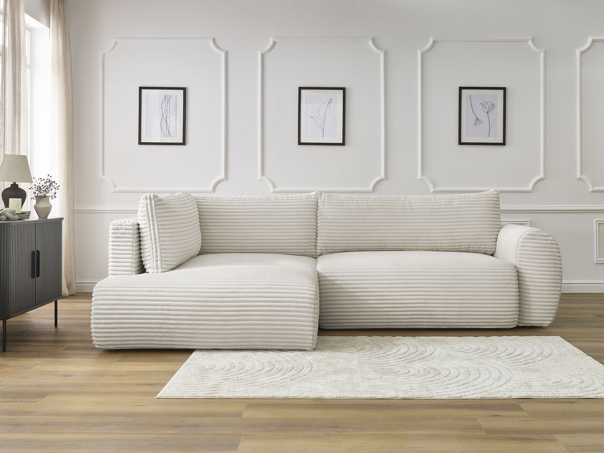 Canapé d'angle L convertible coffre LUCIEN gros côtelé doux beige angle gauche BOBOCHIC 3 places - Vue supplémentaire 3