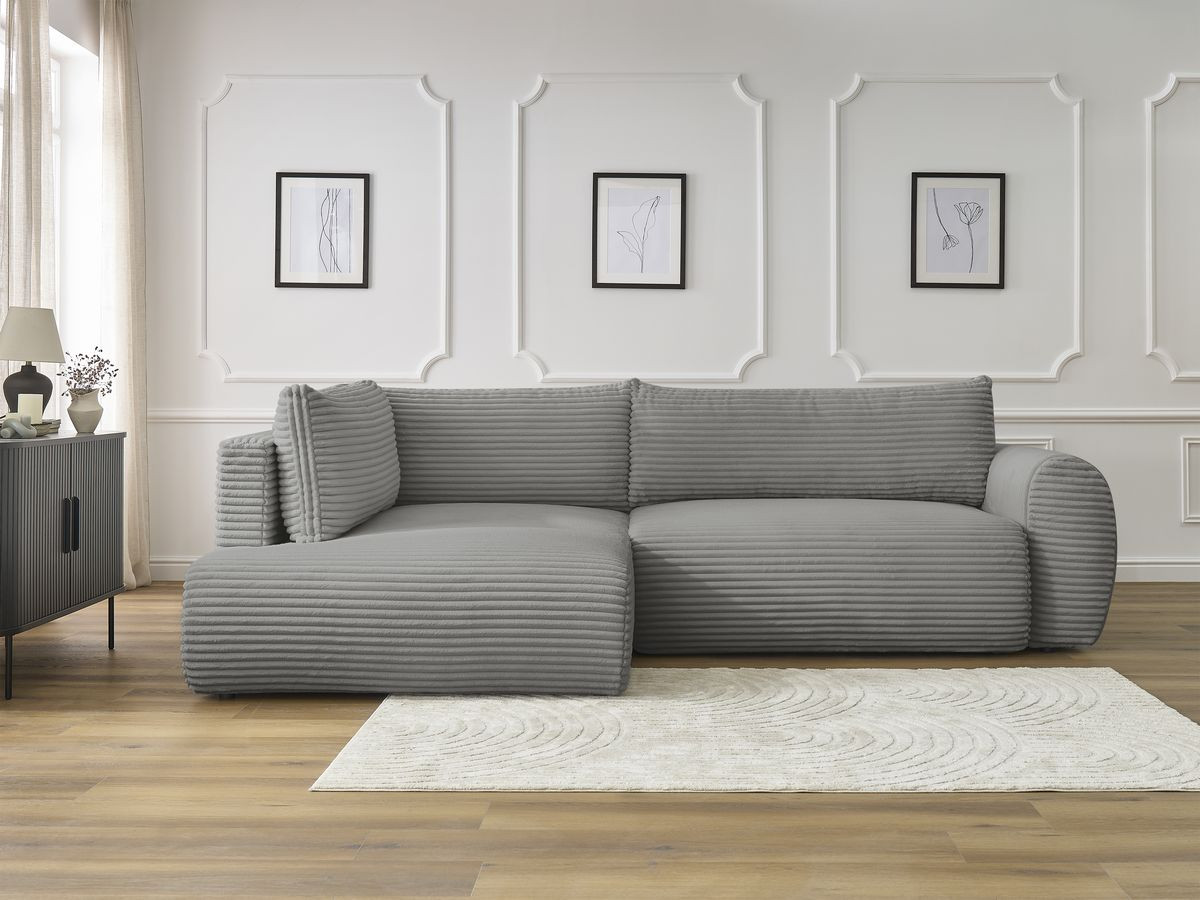 Canapé d'angle L convertible coffre LUCIEN gros côtelé doux gris foncé angle gauche BOBOCHIC 3 places - Vue supplémentaire 3