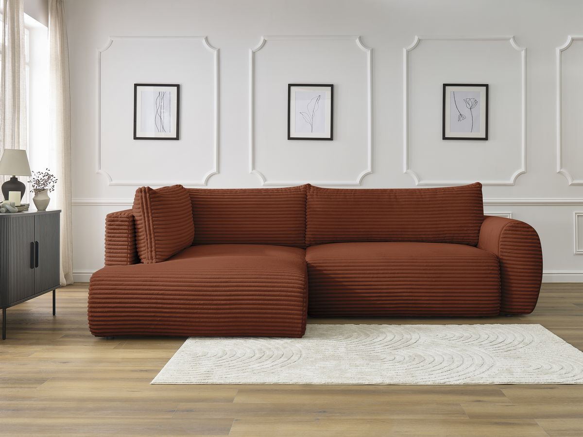 Canapé d'angle L convertible coffre LUCIEN gros côtelé doux orange angle gauche BOBOCHIC 3 places - Vue supplémentaire 3