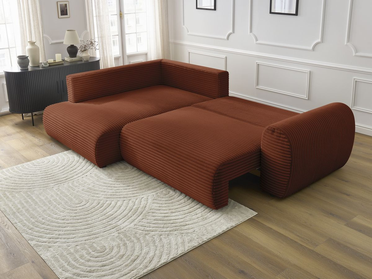 Canapé d'angle fixe EVEREST tissu chiné - Orange - Angle droit - 10 coussins