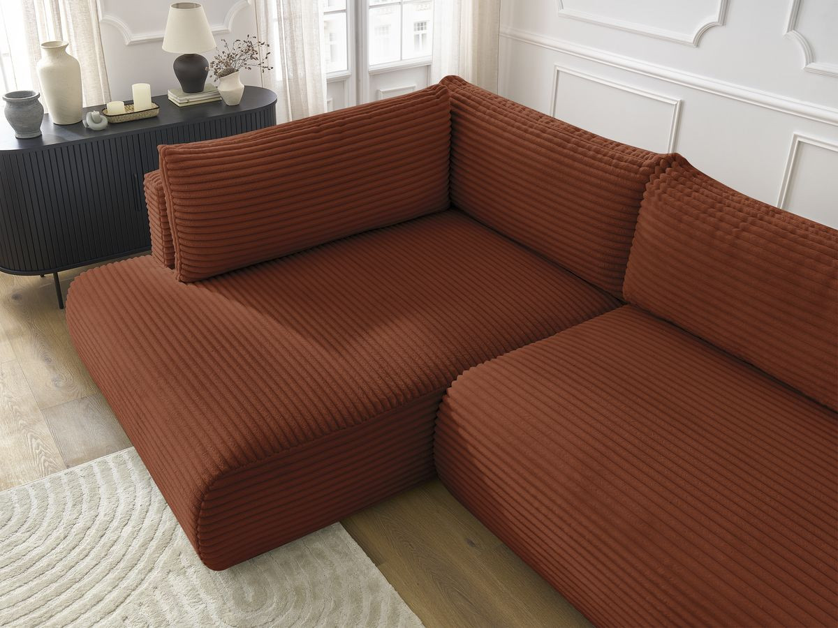 Canapé d'angle fixe EVEREST tissu chiné - Orange - Angle droit - 10 coussins