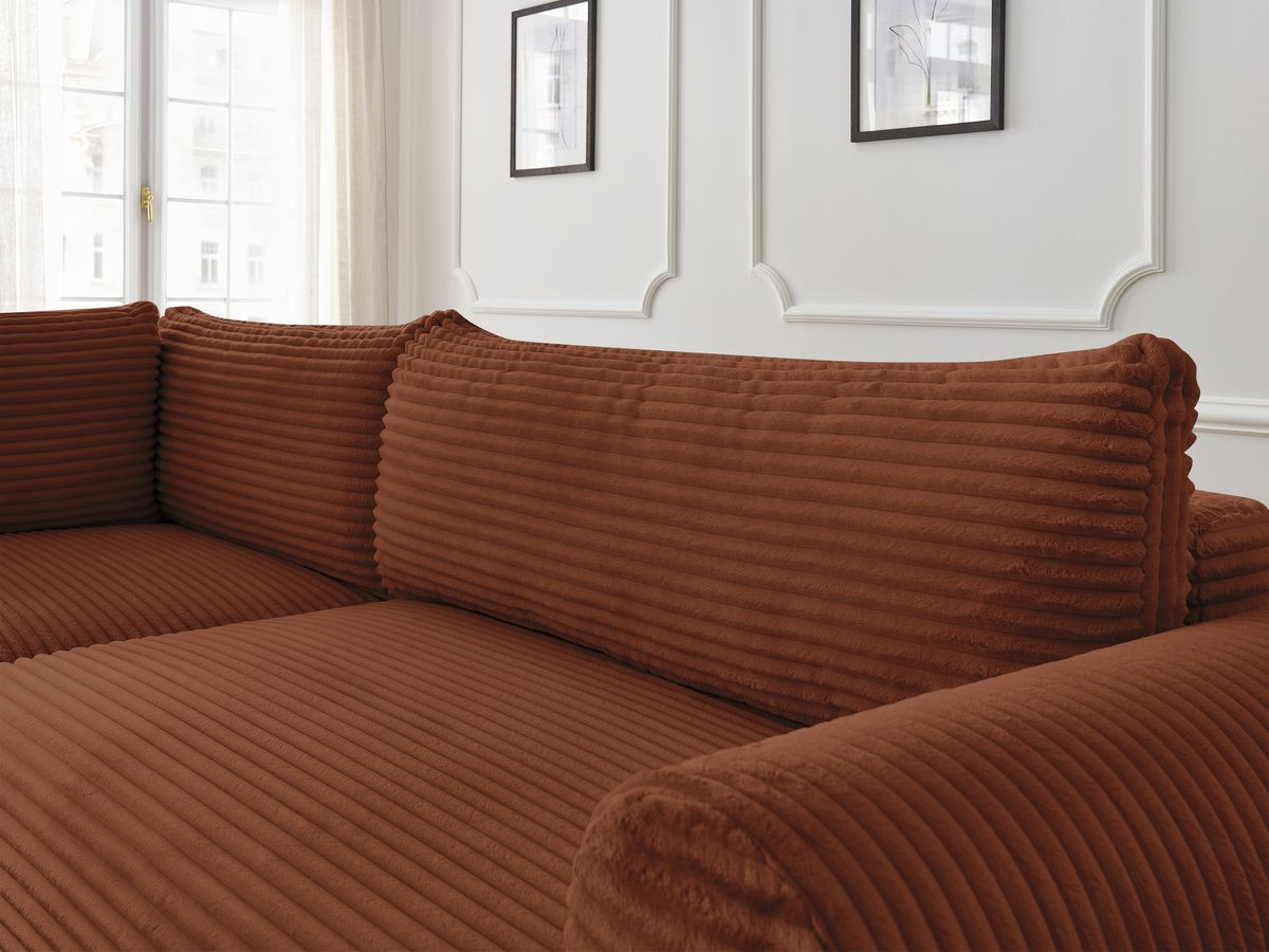 Canapé d'angle fixe EVEREST tissu chiné - Orange - Angle droit - 10 coussins