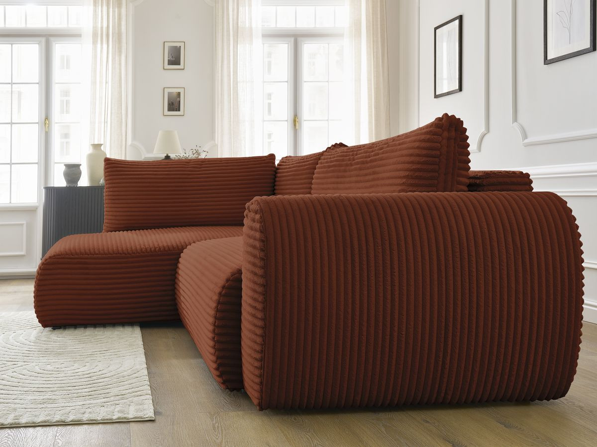 Canapé d'angle fixe EVEREST tissu chiné - Orange - Angle droit - 10 coussins