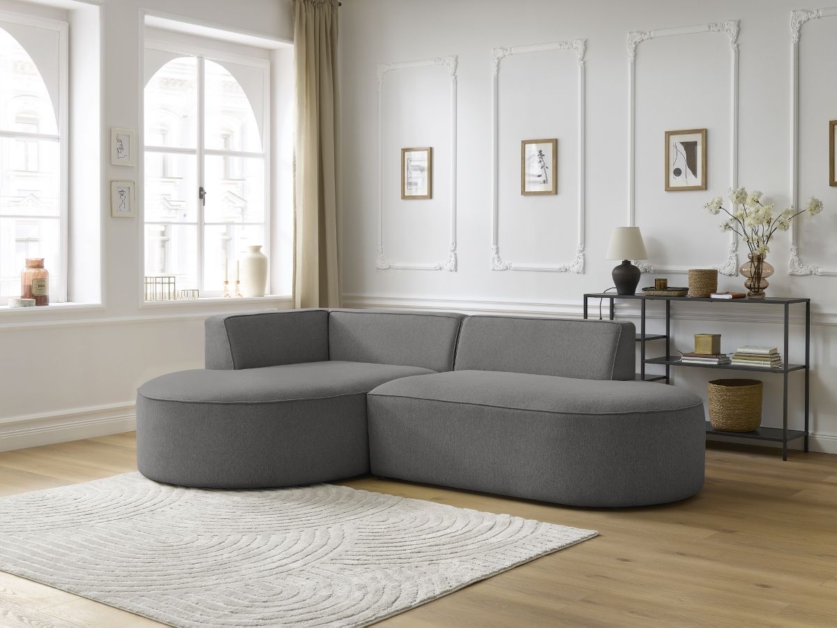 Canapé d'angle fixe ROUSSEAU tissu chiné gris foncé angle gauche BOBOCHIC 4 places - Vue supplémentaire 3